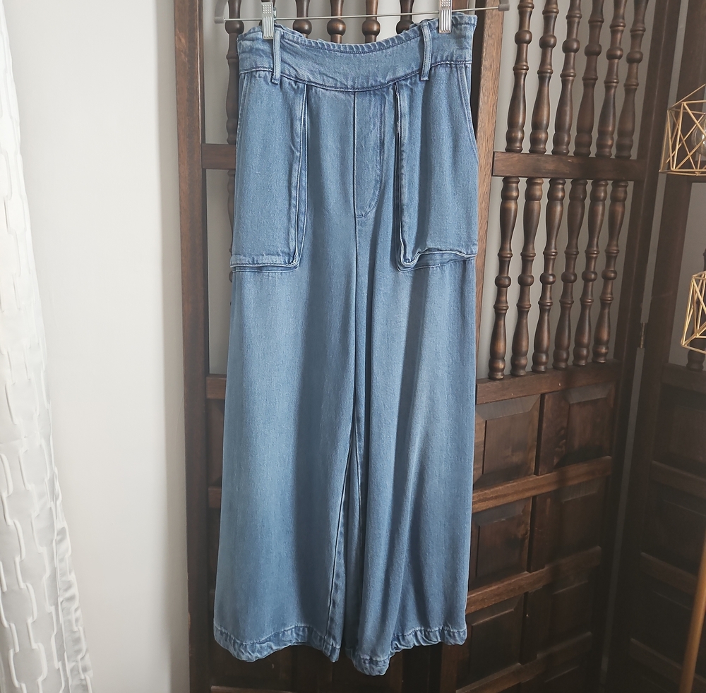 High-Rise Light Blue Wide-Leg Denim Pants for Women